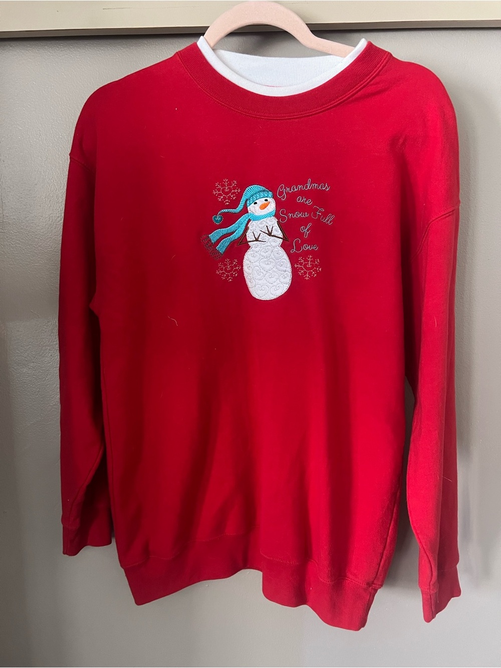 Red Snowman Embroidered Women's Sweater - Grandma Theme